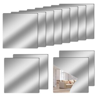 12" x 12" Acrylic Flexible Mirror Sheets, 12 Pack Self Adhesive Mirror Tiles Square Cuttable Mirror Wall Stickers, Non-Glass Mirror Stickers Safety Reflective Mirror for DIY...