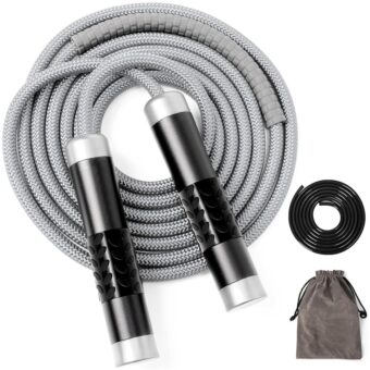 1LB Weighted Jump Ropes for fitness Women Men, Tangle-Free Ball Bearing Rapid Speed Skipping Jump Rope with Adjustable 9mm Cotton & PVC Cord, Aluminum Handles for MMA, Boxing,...