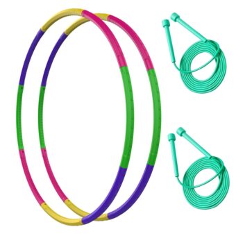 2 Pack Toy Color Hoop and Jump Rope for Kids,Detachable & Size Adjustable Plastic Colourful Exercise Hoop for Boys and Girls Party Games, Gymnastics, Dog Agility Equipment,...