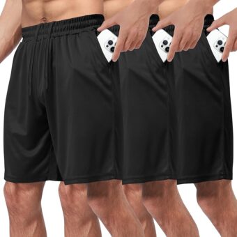 3 Pack Gym Basketball Mens Shorts - Quick Dry Black Workout Athletic Shorts with Pockets for Casual Running