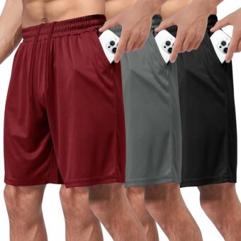 3 Pack Gym Basketball Mens Shorts - Quick Dry Black Workout Athletic Shorts with Pockets for Casual Running