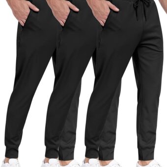 3 Pack Men's Sweatpants with Zipper Pockets,Workout Gym Traning Track Joggers Pants for Men Running Jogging Pants