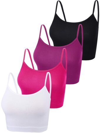 4 Pack Cropped Tank Tops for Women, Spaghetti Strap Crop Top Basic Sports Crop Cami Half Camisoles for Teen Girls