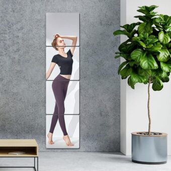 4 Pcs Full Length Wall Mirror Tiles, 12 x 16 in Self Adhesive Acrylic Square Mirror, Flexible Mirror Sheets Wall Stickers Frameless Mirrors Set for Bathroom Home Gym Door Mirror