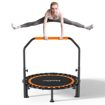 40"/48" Foldable Mini Trampoline Load 450lbs,Portable Exercise Rebounder Trampoline with Adjustable Foam Handle,Fitness Trampoline for Adults and Kids