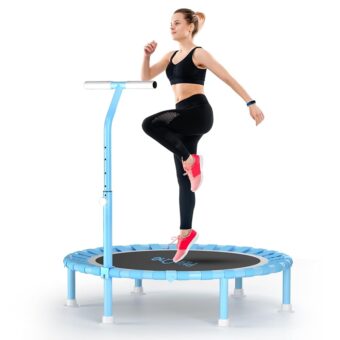 40" Fitness Trampoline with Adjustable Handle Bar, 450lbs Foldable Mini Trampoline Bungee Rebounder for Adults and Kids, Stable & Quiet Exercise Rebounder Indoor Workout