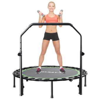 48" Bungees Rebounder Trampoline for Adults, 330LBS Fitness Trampoline Foldable Mini Trampoline, 3 Level Adjustable Foam Handle, Stable Silent Exercise Trampoline for Adults...