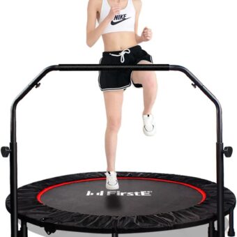 48" Foldable Fitness Trampolines with 4 Level Adjustable Heights Foam Handrail,Jump Trampoline for Kids and Adults Indoor&Outdoor, Max Load 440lbs