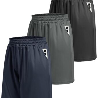 5 Pack Athletic Gym Mens Shorts - Workout Black Quick Dry Basketball Shorts with Pockets for Running Casual Activewear