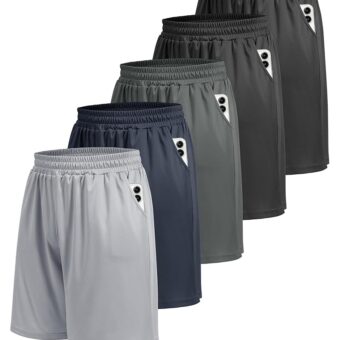 5 Pack Athletic Gym Mens Shorts - Workout Black Quick Dry Basketball Shorts with Pockets for Running Casual Activewear