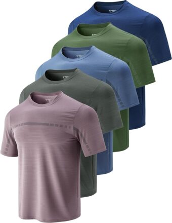 5 Pack Men’s Active Quick Dry Crew Neck T Shirts | Athletic Running Gym Workout Short Sleeve Tee Tops Bulk