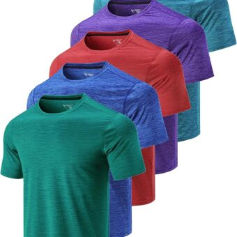 5 Pack Men’s Active Quick Dry Crew Neck T Shirts | Athletic Running Gym Workout Short Sleeve Tee Tops Bulk