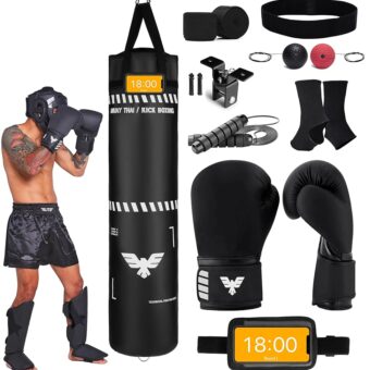 6 Ft Tall Muay Thai Punching Bag Set - Heavy Bag, Training Gloves, Hand Wraps for Kickboxing Heavy Bag, MMA 100 Lbs Bag (Unfilled)