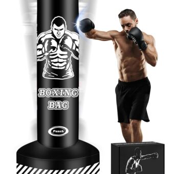 69'' Standing Punching Bag for Adults with Stand, Heavy Bag Boxing Equipment Kicking Bag Inflatable Kick Boxing Bag with Stand for Training MMA Muay Thai Fitness