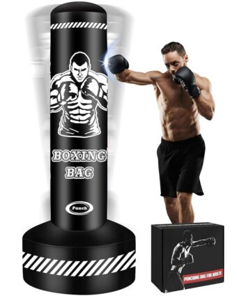 69'' Standing Punching Bag for Adults with Stand, Heavy Bag Boxing Equipment Kicking Bag Inflatable Kick Boxing Bag with Stand for Training MMA Muay Thai Fitness