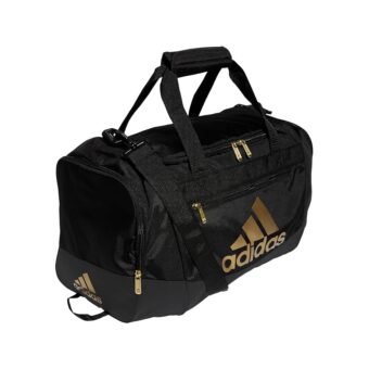 adidas Unisex Adult Defender 4.0 Duffel, Durable Athletic Sports Gym Travel Bag for Men and Women, Black/Gold Metallic, Small (38 L)