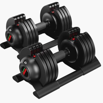 Adjustable Dumbbell,22LBS 44LBS 52LBS Dumbbell Set with Tray for Fitness, Fast Adjust Weight by Turning Anti-Slip Handle, Safety with 8 Lock Slots, Suitable for Men and Women