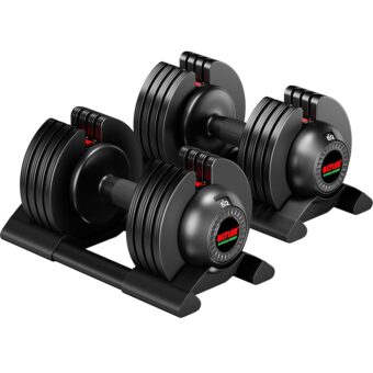 Adjustable Dumbbell, 2PCS 52lb Dumbbell Set with Tray for Workout Strength Training Fitness, Adjustable Weight Dial Dumbbell with Anti-Slip Handle and Weight Plate for Home...