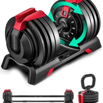 Adjustable Dumbbell, 52.5/54LBS with 12 Free Weights, 1-Sec Fast Adjustable, Premium Comfort Non-slip Metal Handle, Compact Size for Full Body Home Workout (Single)