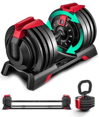 Adjustable Dumbbell, 52.5/54LBS with 12 Free Weights, 1-Sec Fast Adjustable, Premium Comfort Non-slip Metal Handle, Compact Size for Full Body Home Workout (Single)