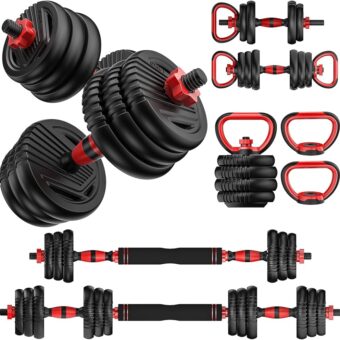 Adjustable Dumbbell Set 20LBS/35LBS/55LB/70LBS/90lbs Free Weights Dumbbells, 4 in 1 Weight Set, Dumbbell, Barbell, Kettlebell, Push-up, Home Gym Fitness Workout Equipment for...