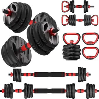 Adjustable Dumbbell Set, 22LB/44LB/66/88LB Weights, 4-in-1 Dumbbell Set with Connector for Home Gym, Used as Dumbbell, Kettlebell, Barbell, Push-up Stand, Fitness Equipment for...