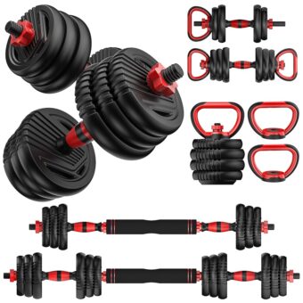 Adjustable Dumbbells, 10/25/35/55/70/90lbs Free Weight Set with Connector, 4 in1 Dumbbells Set Used as Barbell, Kettlebells, Push up Stand, Fitness Exercises for Home Gym...