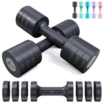 Adjustable Dumbbells Hand Weights Set: Sportneer 5 lb Dumbbells Set of 2 Each 2lb 3lb 4lb 5lb Free Weights Fast Adjust Weight 4 In 1 Weights Dumbbells Set for Women Men Home Gym...