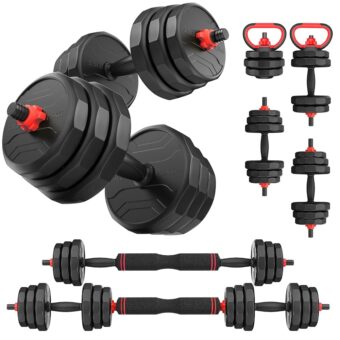 Adjustable Dumbbells Set, 20/30/40/55/60/70/80/90lbs Free Weight Set with Connector, 2 or 3 in 1 Dumbbells Set Used as Barbell, Kettlebells, Fitness Exercises for Home Gym...