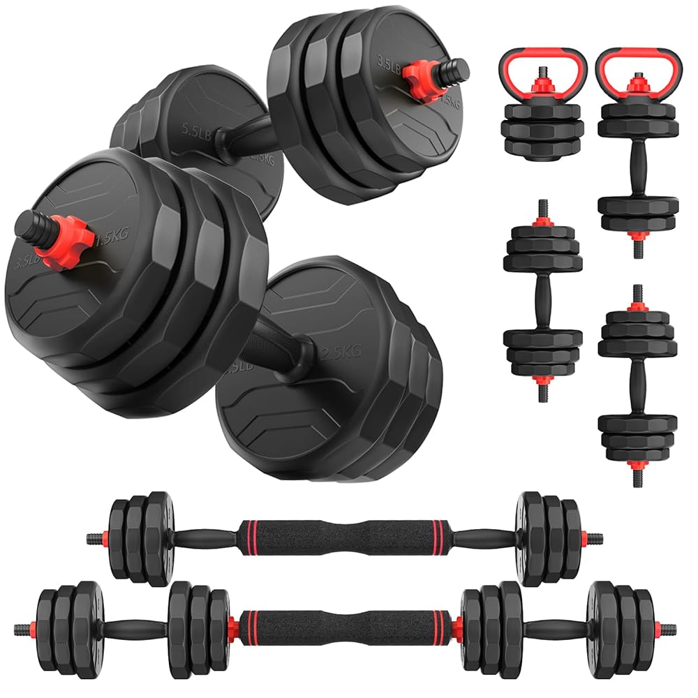 Adjustable Dumbbells Set, 20/30/40/55/60/70/80/90lbs Free Weight Set with Connector, 2 or 3 in 1 Dumbbells Set Used as Barbell, Kettlebells, Fitness Exercises for Home Gym...