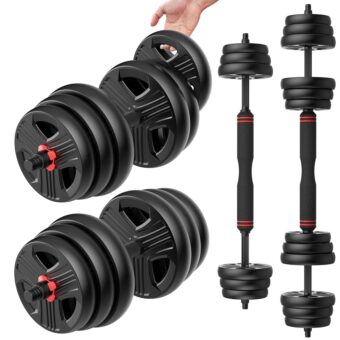 Adjustable Dumbbells Set, 20/30/40/55/60/70/80/90lbs Free Weight Set with Connector, 2 or 3 in 1 Dumbbells Set Used as Barbell, Kettlebells, Fitness Exercises for Home Gym...