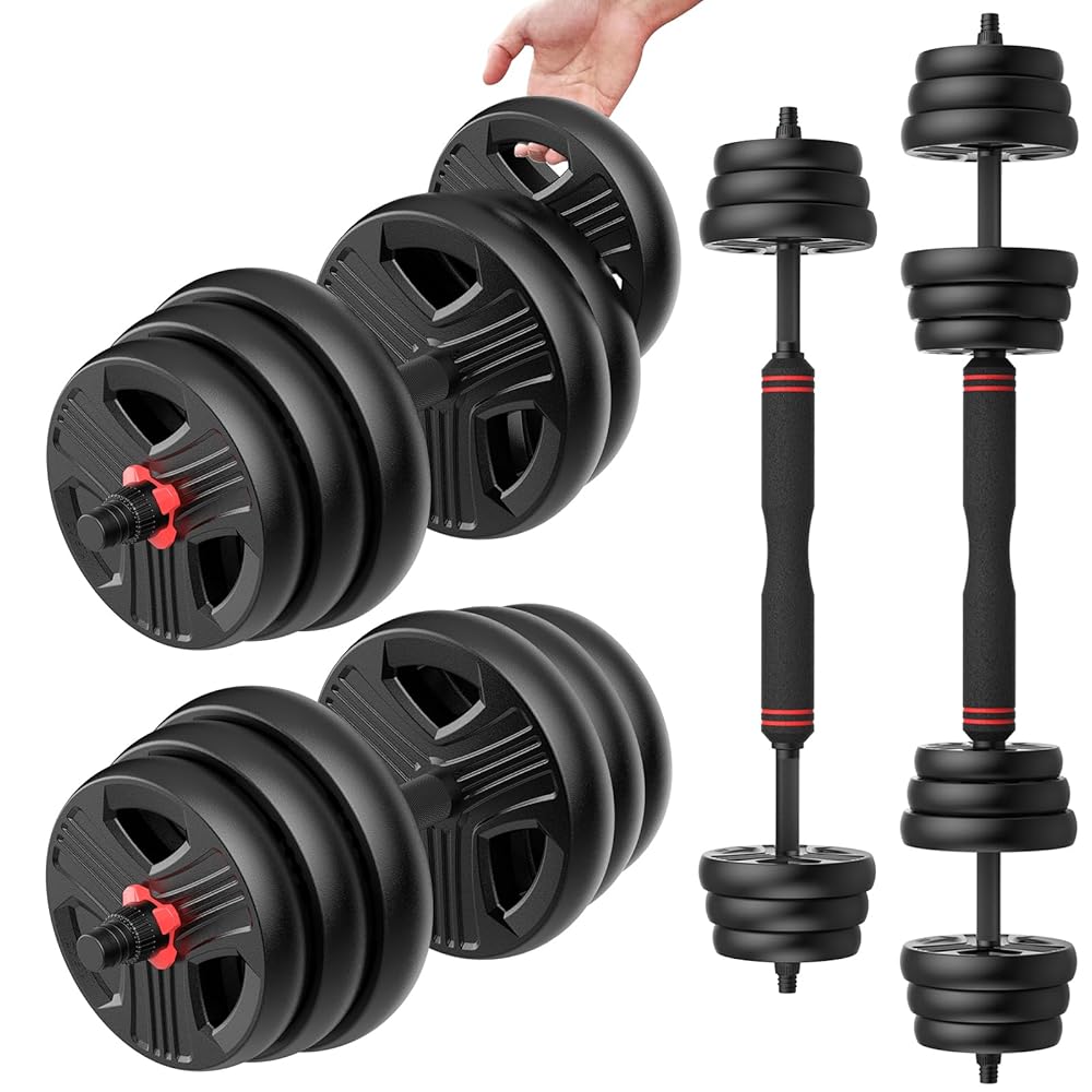Adjustable Dumbbells Set, 20/30/40/55/60/70/80/90lbs Free Weight Set with Connector, 2 or 3 in 1 Dumbbells Set Used as Barbell, Kettlebells, Fitness Exercises for Home Gym...