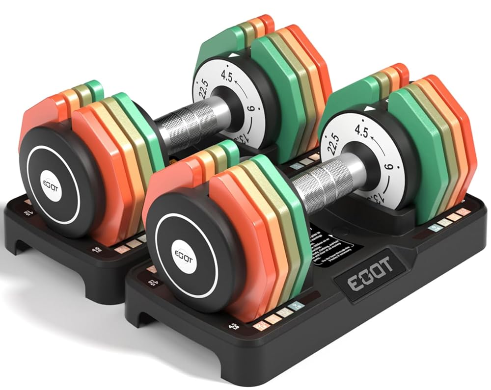 Adjustable Dumbbells Set of 2, 12.5LB/22.5LB 5 in 1 Free Adjustable Dumbbell Set with Anti-Slip Handle & Rainbow-colored Weight Plates for Home Gym, Weight Set for Women Men