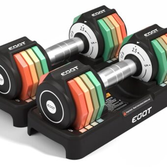 Adjustable Dumbbells Set of 2, 12.5LB/22.5LB 5 in 1 Free Adjustable Dumbbell Set with Anti-Slip Handle & Rainbow-colored Weight Plates for Home Gym, Weight Set for Women Men