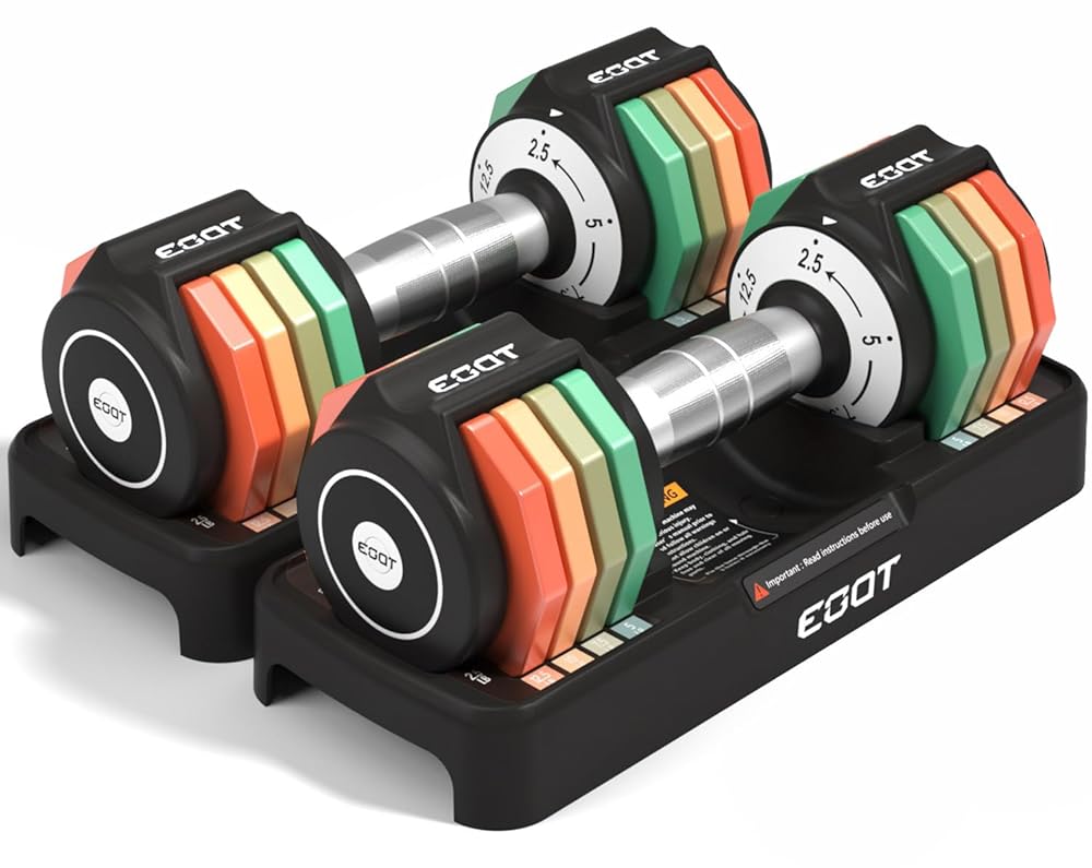 Adjustable Dumbbells Set of 2, 12.5LB/22.5LB 5 in 1 Free Adjustable Dumbbell Set with Anti-Slip Handle & Rainbow-colored Weight Plates for Home Gym, Weight Set for Women Men