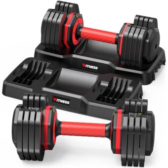 Adjustable Dumbbells Set of 2-25LB/55LB Dumbbells Set-1Sec Adjustable Weights-5 in 1 Free Weights Dumbbells Set with Effortless Tray/No-Slip Handle-Compact Size for Women/Men at...