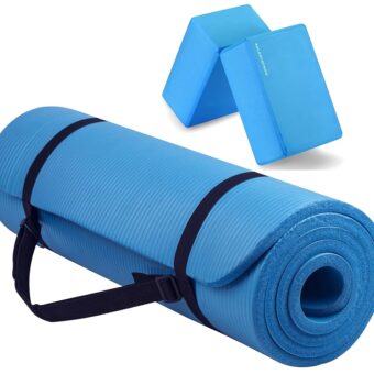 All Purpose 1/2-Inch Extra Thick High Density Anti-Tear Exercise Yoga Mat with Carrying Strap with Optional Yoga Blocks, Multiple Colors