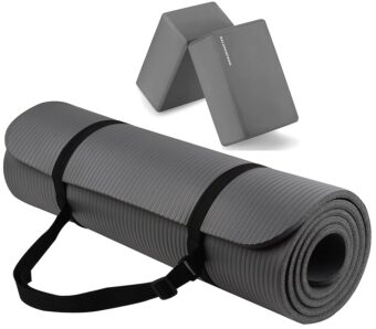 All Purpose 1/2-Inch Extra Thick High Density Anti-Tear Exercise Yoga Mat with Carrying Strap with Optional Yoga Blocks, Multiple Colors