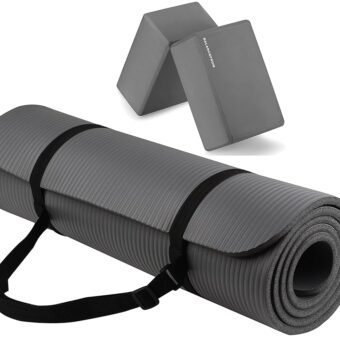 All Purpose 1/2-Inch Extra Thick High Density Anti-Tear Exercise Yoga Mat with Carrying Strap with Optional Yoga Blocks, Multiple Colors