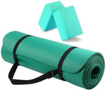 All Purpose 1/2-Inch Extra Thick High Density Anti-Tear Exercise Yoga Mat with Carrying Strap with Optional Yoga Blocks, Multiple Colors