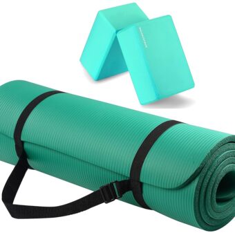 All Purpose 1/2-Inch Extra Thick High Density Anti-Tear Exercise Yoga Mat with Carrying Strap with Optional Yoga Blocks, Multiple Colors