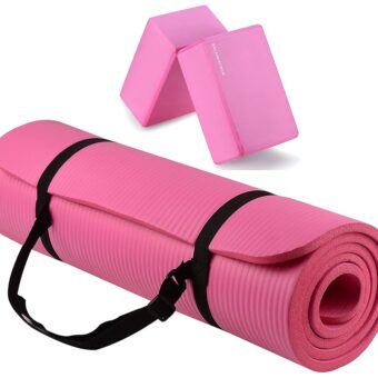 All Purpose 1/2-Inch Extra Thick High Density Anti-Tear Exercise Yoga Mat with Carrying Strap with Optional Yoga Blocks, Multiple Colors