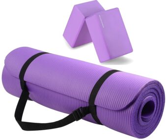 All Purpose 1/2-Inch Extra Thick High Density Anti-Tear Exercise Yoga Mat with Carrying Strap with Optional Yoga Blocks, Multiple Colors