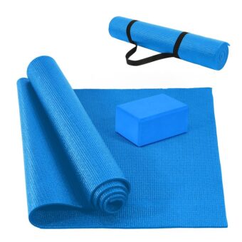 All Purpose 1/4-Inch High Density Anti-Tear Exercise Yoga Mat with Carrying Strap with Optional Yoga Blocks, Multiple Colors