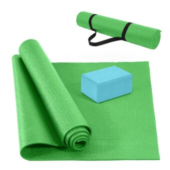 All Purpose 1/4-Inch High Density Anti-Tear Exercise Yoga Mat with Carrying Strap with Optional Yoga Blocks, Multiple Colors