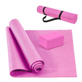 All Purpose 1/4-Inch High Density Anti-Tear Exercise Yoga Mat with Carrying Strap with Optional Yoga Blocks, Multiple Colors