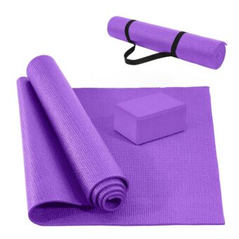 All Purpose 1/4-Inch High Density Anti-Tear Exercise Yoga Mat with Carrying Strap with Optional Yoga Blocks, Multiple Colors