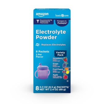 Amazon Basic Care Electrolyte Powder Variety Pack, Apple, Fruit Punch, Grape, Strawberry, 8 Count