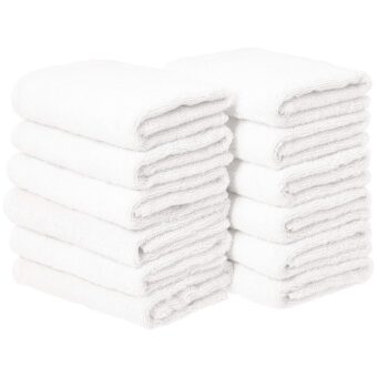 Amazon Basics 100% Cotton hand towels for bathroom - 12 Pack white towel (16 x 26 inches)