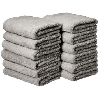 Amazon Basics Absorbent Cotton Gym Hand Towel, Quick Dry, 12-Pack, Gray, 16" x 26"